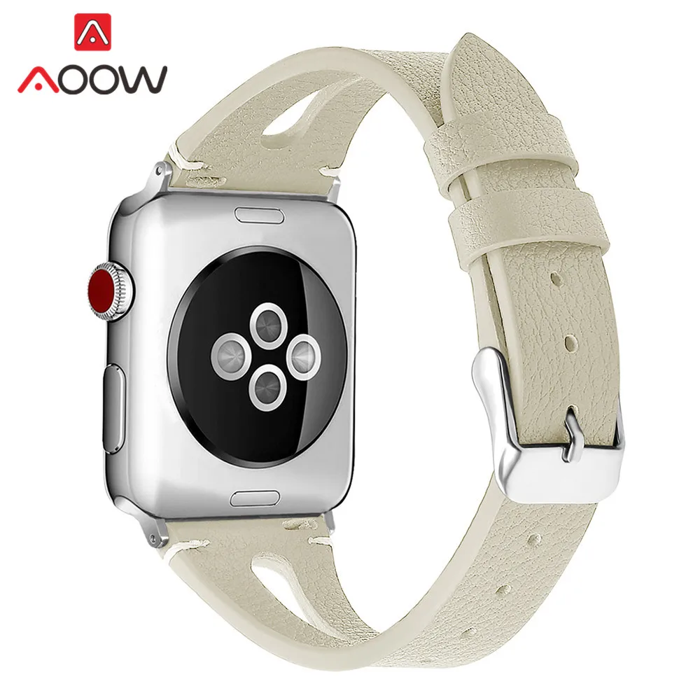 Rice white Ремешок из натуральной кожи с принтом для Apple Watch 40 мм 44 мм для iwatch 38 мм 42 мм ремешок серии 4 3 2 1 браслет аксессуары - Цвет ремешка: Rice white
