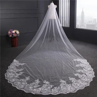 4 meter white lvory cathedral wedding veils long lace edge bridal veil with comb bride head accessories 2021 new