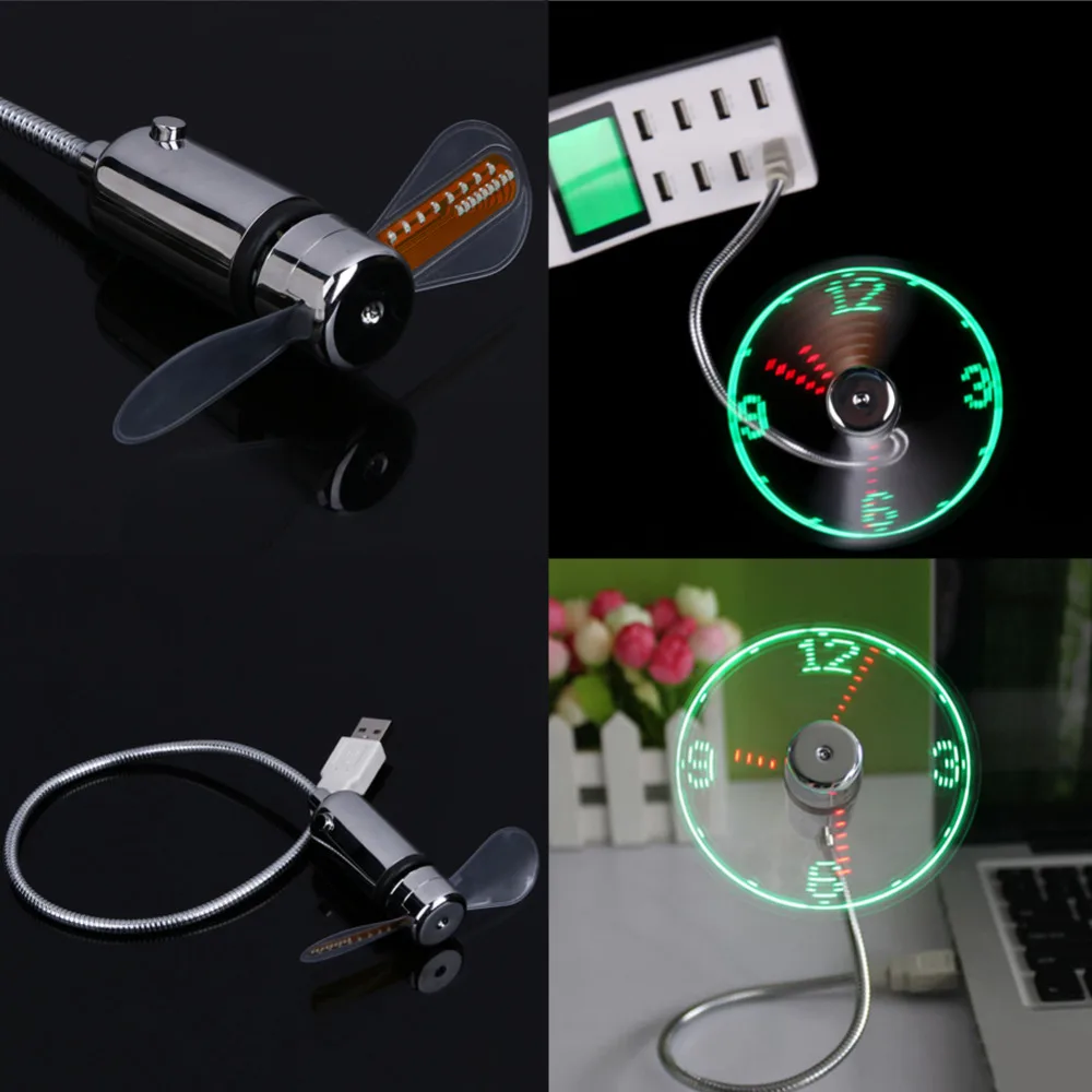 Ручной мини USB вентилятор портативный гаджеты гибкий гусиная шея светодиодный часы Прохладный для ноутбука ПК ноутбук в режиме реального времени дисплей прочный регулируемый
