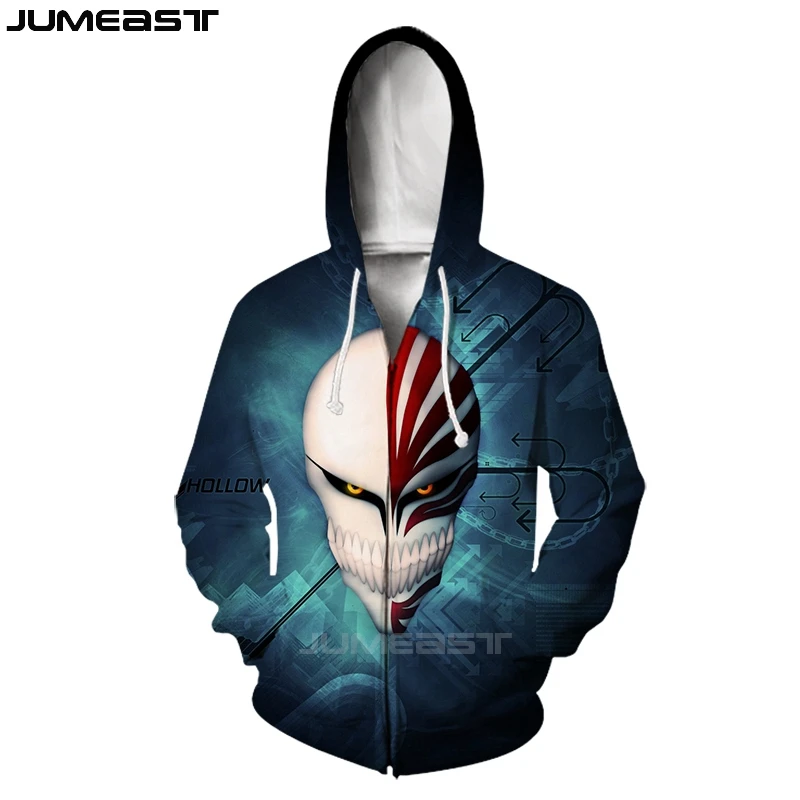 Jumeast бренд для мужчин/для женщин 3D печатных мультфильм Аниме Bleach куртка с длинными рукавами спортивный пуловер модные кепки капюшоном толстовки на молни
