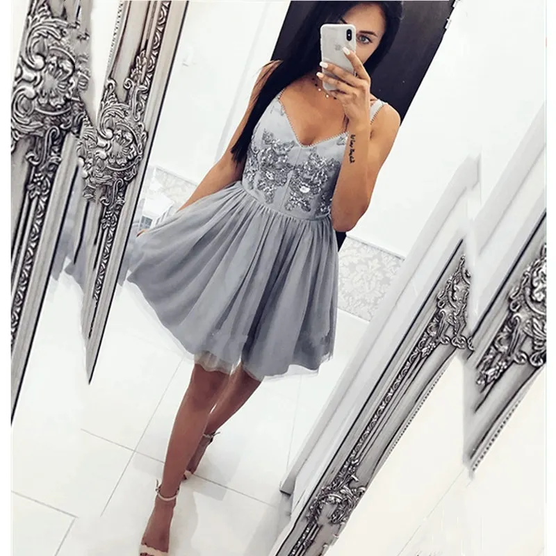 2020 короткое платье для выпускного вечера с бисером на бретелях блестками милой