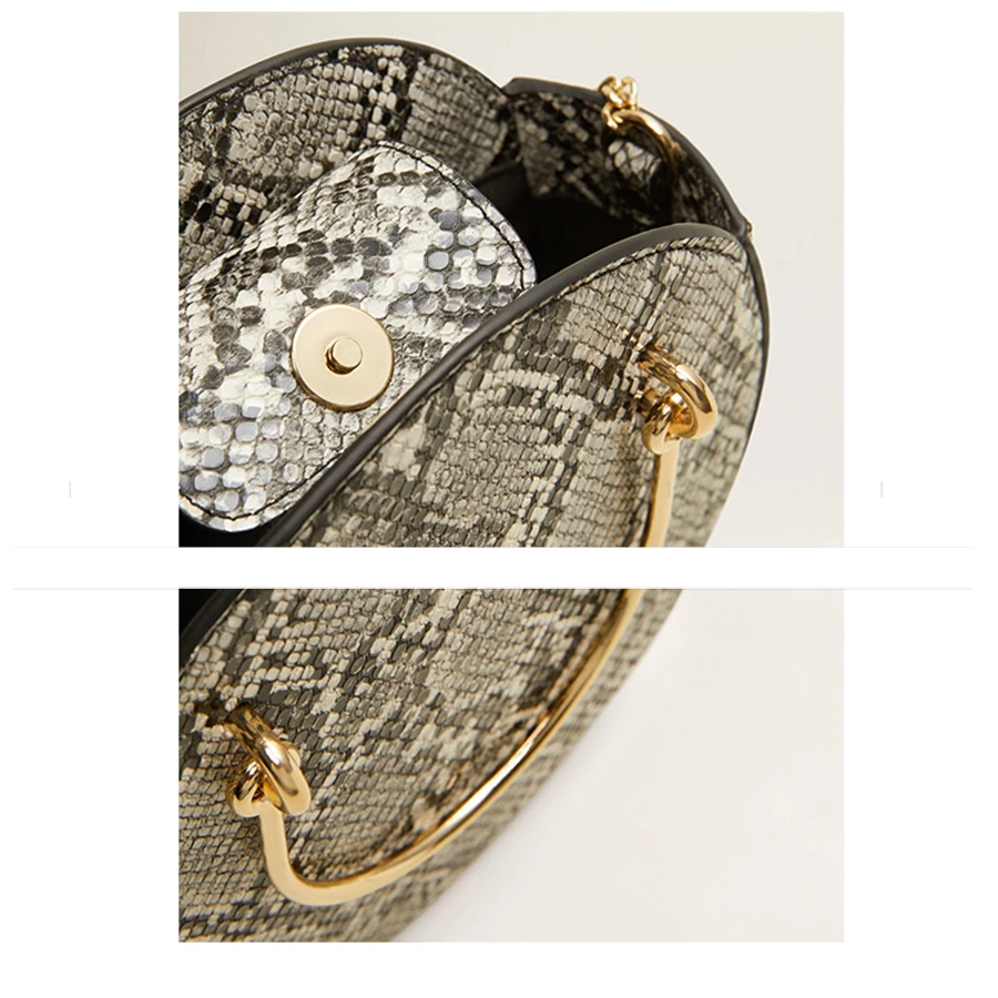 

Retro Serpentine Chain Round Bag Women Handbags Printed Small PU Leather Shoulder Crossbody Bags Female Serpentine Messenger Bag