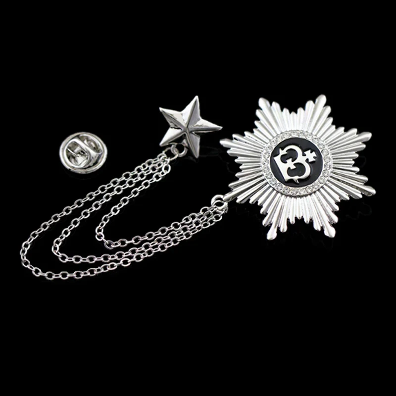 

Unisex Star Crown Rhinestone Badge Link Chains Tassels Pins Brooch Clip
