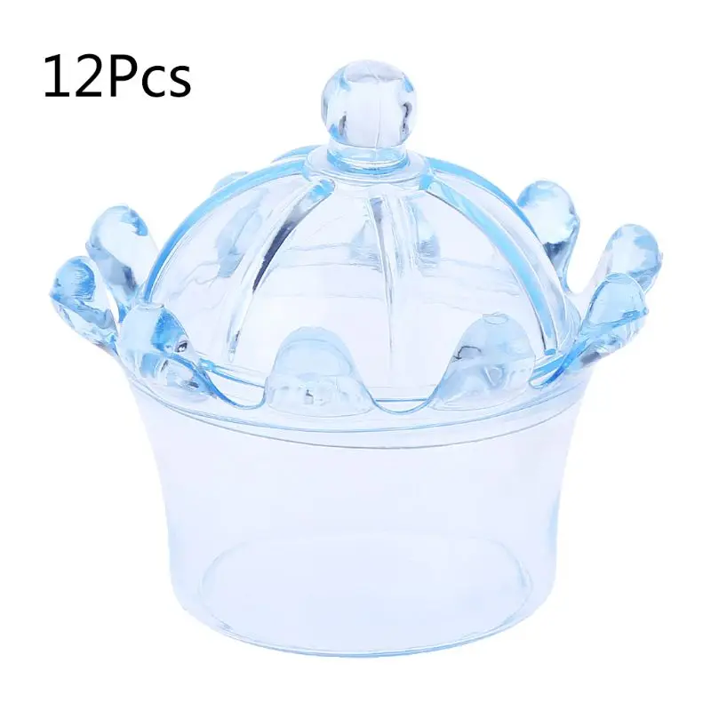 

12Pcs Transparent Crown Shaped Candy Boxes Sweet Plastic Shaped Case Storage Container Colorful Party Wedding Supply Candy Box