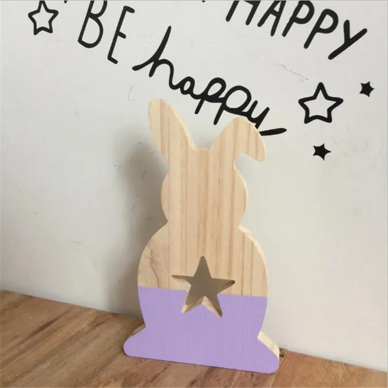 Purple Star INS скандинавском стиле деревянные полые Звезды Любовь орнаменты с кроликом для детской комнаты украшения Деревянный кролик игрушки для малышей ремесла подарки фото реквизит - Цвет: Purple Star