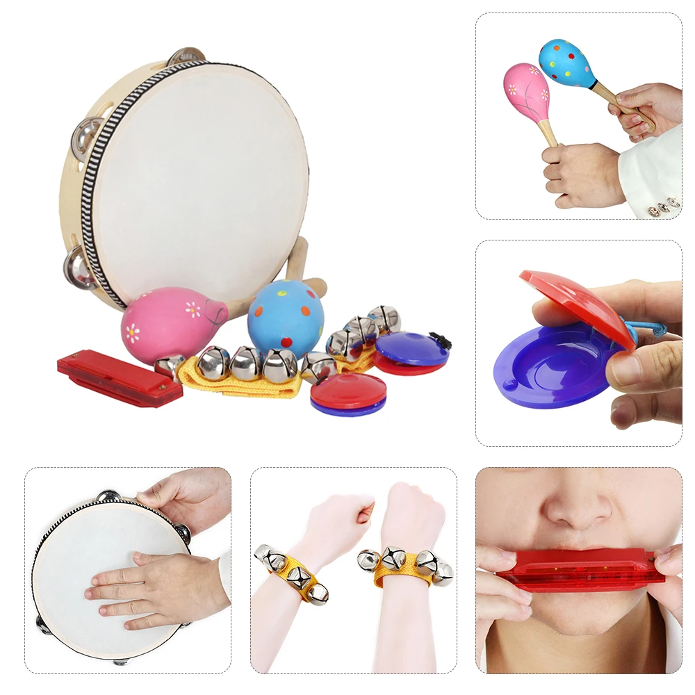 8 шт./компл. музыкальные игрушки Band Rhythm Kit включая тамбурин Maracas Castanets Handbells