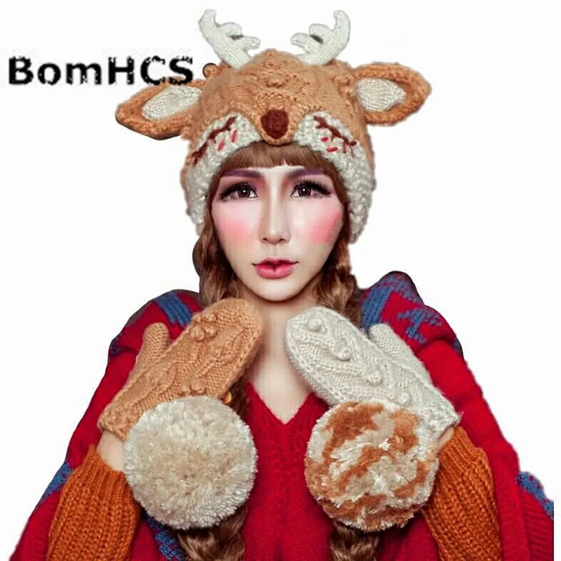 BomHCS Fawn облегающая шапка + перчатки костюм 100% ручной работы вязаная зимняя теплая