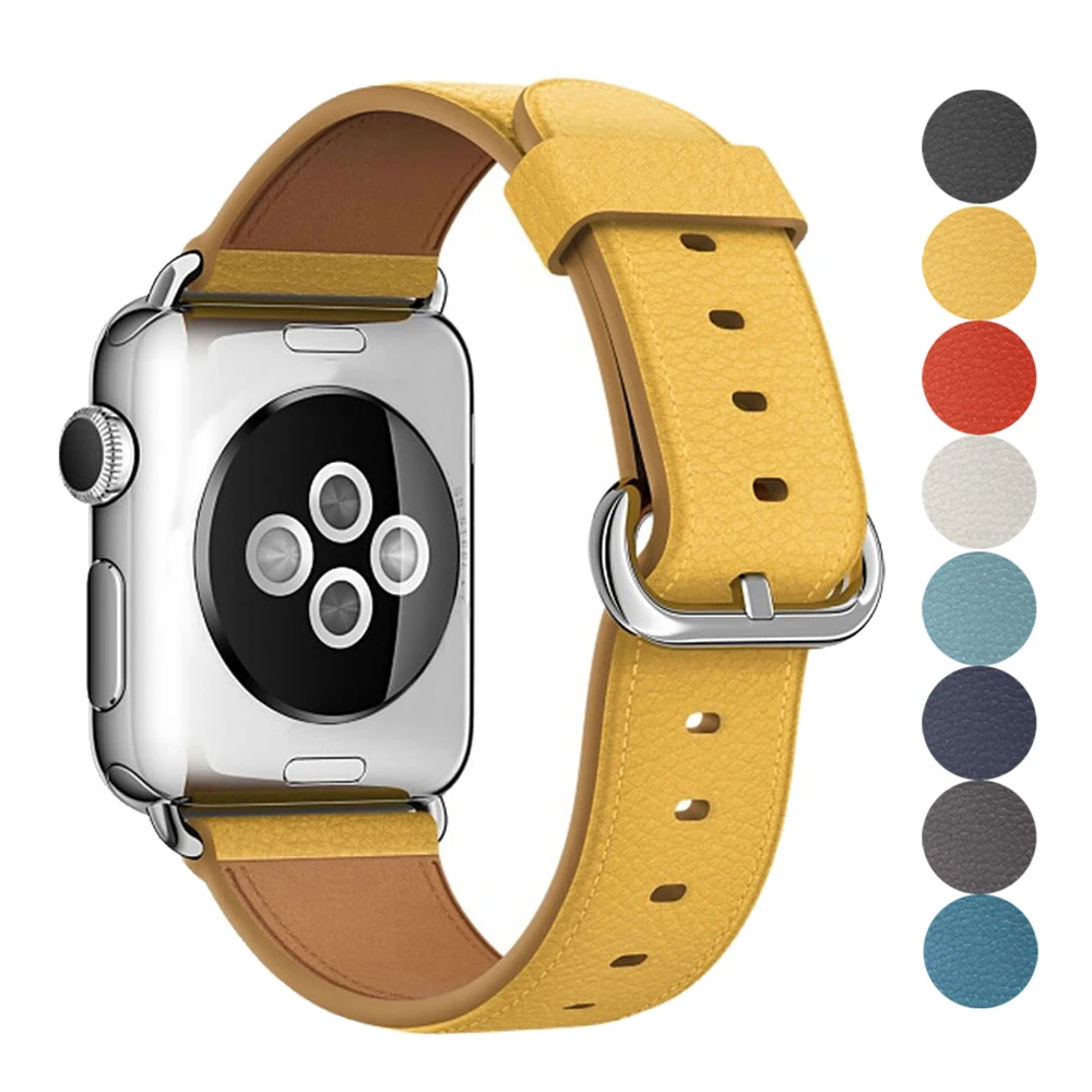 Кожаный ремешок для apple watch 38 мм 42 мм iwatch 4 ремешок 44 мм 40 мм Lychee классический браслет ремешок для apple watch 4 3 2 1
