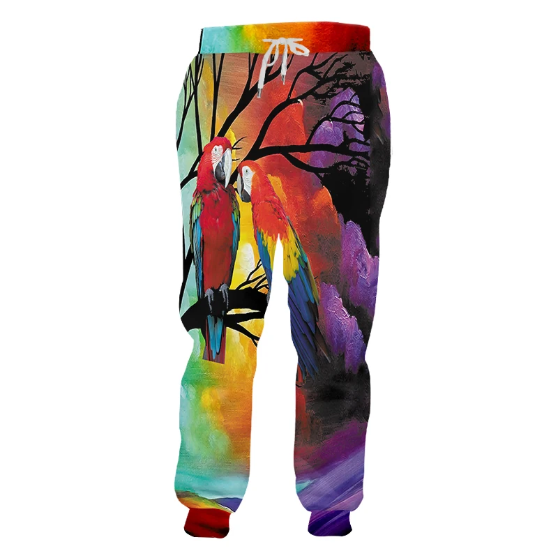 Мужские свободные спортивные брюки UJWI красные с 3D-принтом в виде попугая большие