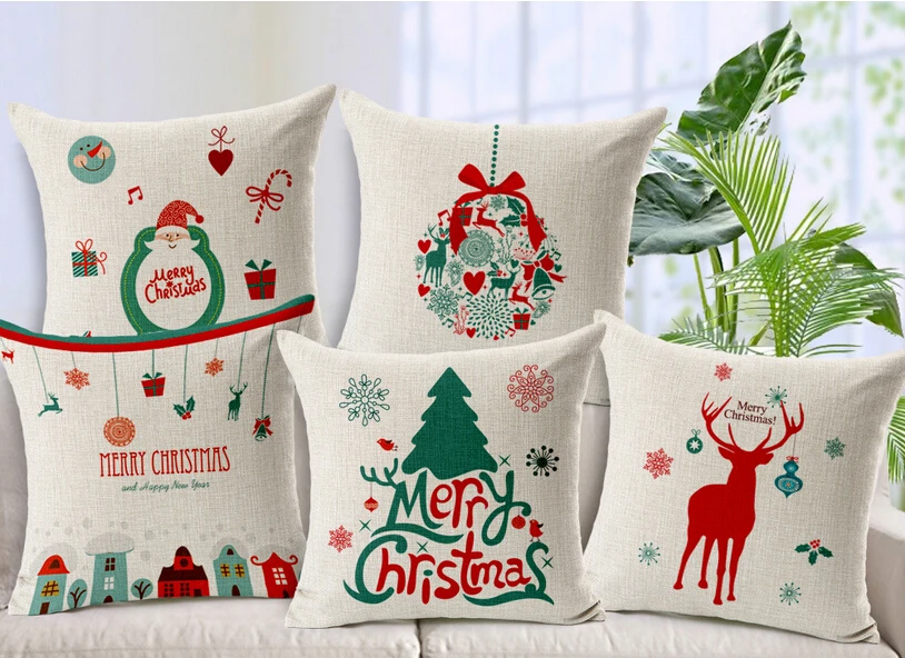 

5pcs/lot Merry Christmas Santa Claus snowman elk Thicken cotton linen pillow sets sofa cushion covers home decor pillowcase