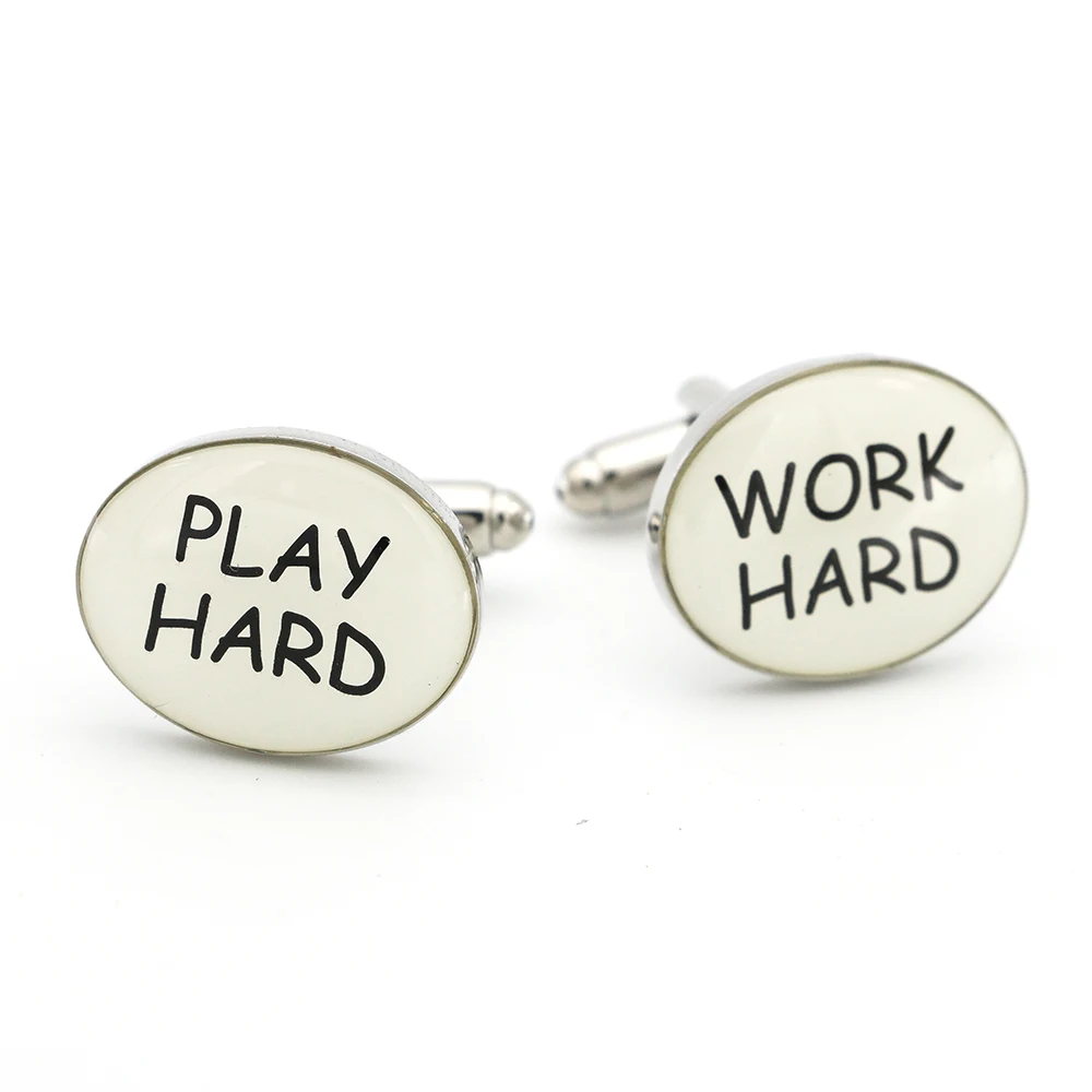 Модные мужские запонки для работы медный материал белый цвет PLAY HARD WORK HARD|Зажимы