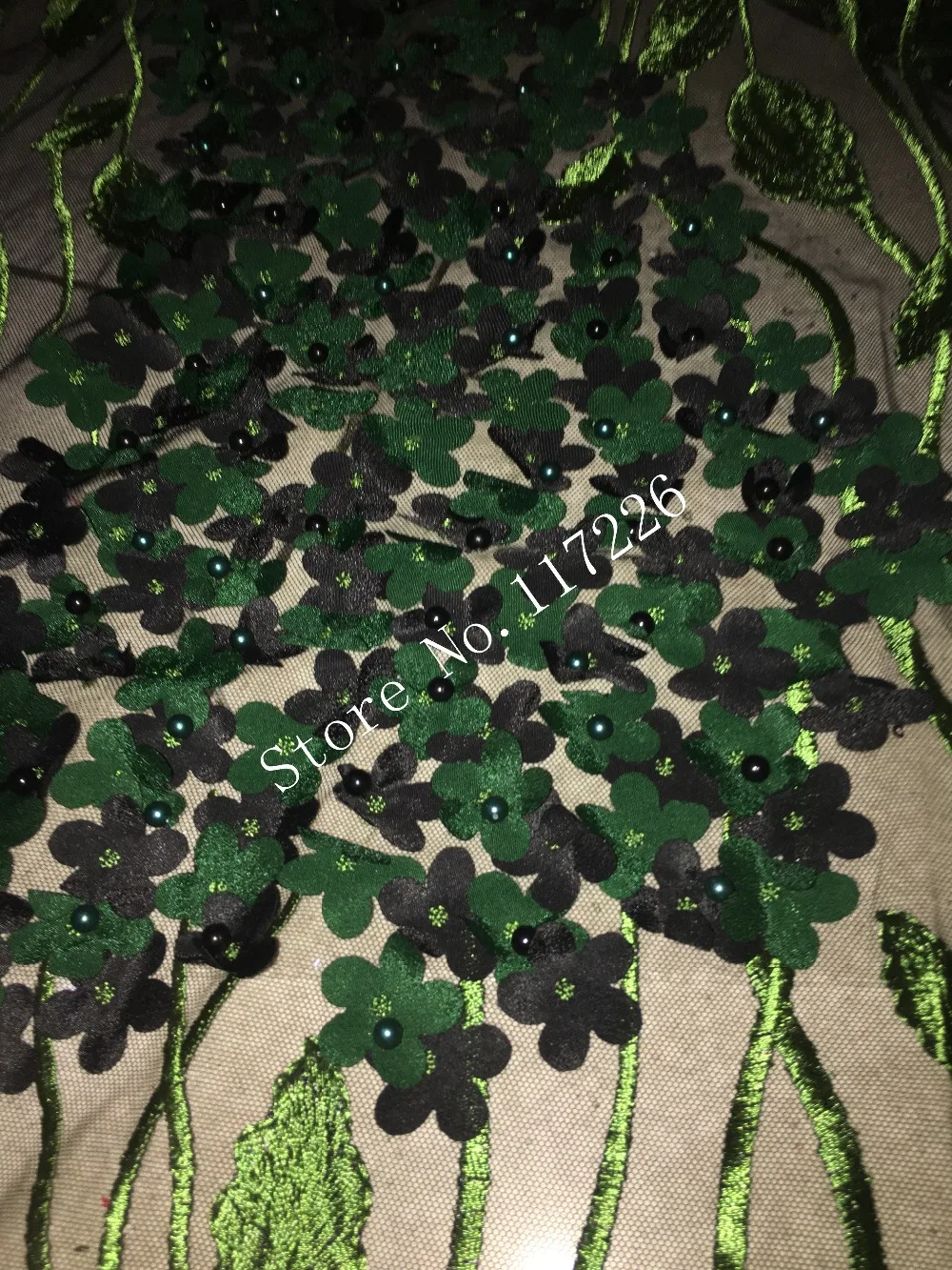 

5yard/lot New arrival embroidered tulle Fabric with flower and beads in green color Fashion Embroidered lace fabric