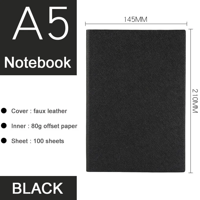 black - A Винтажный кожаный блокнот, подарок А5, твердая обложка, Filofax Journal, блокнот-планировщик, дневник, ретро органайзер, стационарный набор - Цвет: black - A
