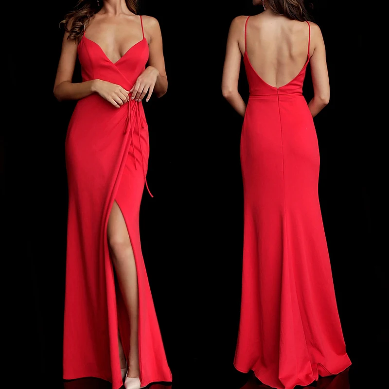 Без рукавов Спагетти ремни открытая спина макси платье V шеи Длина пола