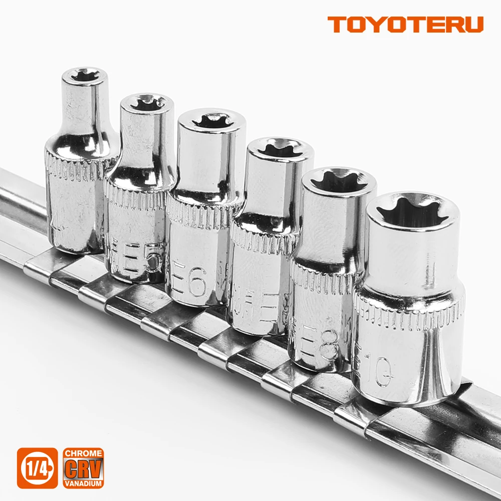 Новинка 1/4 дюйма(6,3 мм) Torx Star Bit Female E Socket Set E4, E5, E6, E7, E8, E10 в металлическом разъемном рельсе