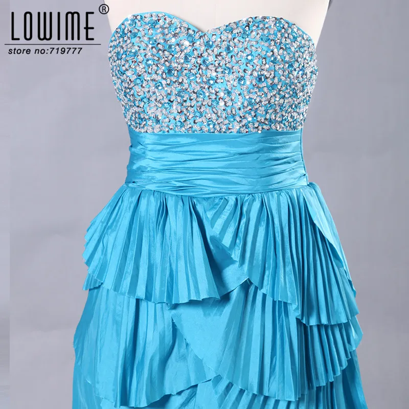 100% реальное изображение синий Вечерние платья Милая с бисером блестками