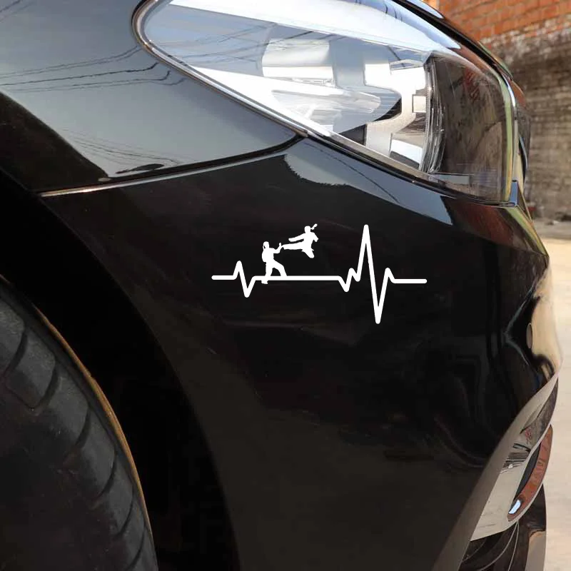 YJZT 16.8CM*7.9CM KARATE Uniform Jump Kick Girl Heartbeat Vinyl Black/Silver Car Sticker C22-1218 | Автомобили и мотоциклы