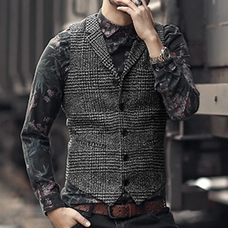 2018 new Men waistcoat winter retro plaid slim lapel woolen vest Mens England style vintage suit fashion brand design | Мужская одежда