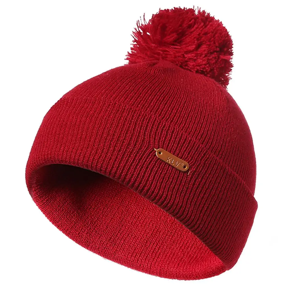 Burgundy MISS M, женские вязаные шапки, женская и Мужская модная повседневная шапка Skullies с шерстяным помпоном, зимняя теплая утолщенная шапка Bbeanies для девочек - Цвет: Burgundy