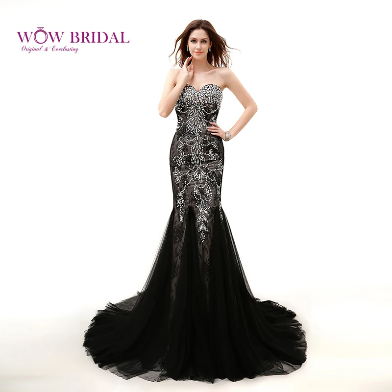 

Wowbridal сексуальное платье Черное вечернее платье 2021 платья-пачки без бретелек с украшением в виде кристаллов со стразами и вышивкой с бисером с открытой спиной шифоновое платье с русалочкой