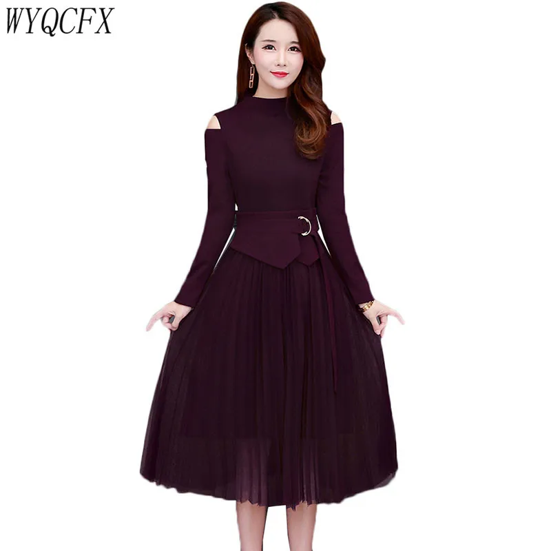 2019 женское Новое Сетчатое весенне осеннее платье с длинными рукавами