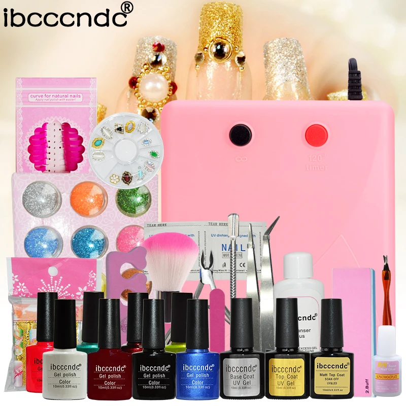 Набор маникюрных инструментов для дизайна ногтей 36 Вт УФ лампа 8 цветов Гель лак