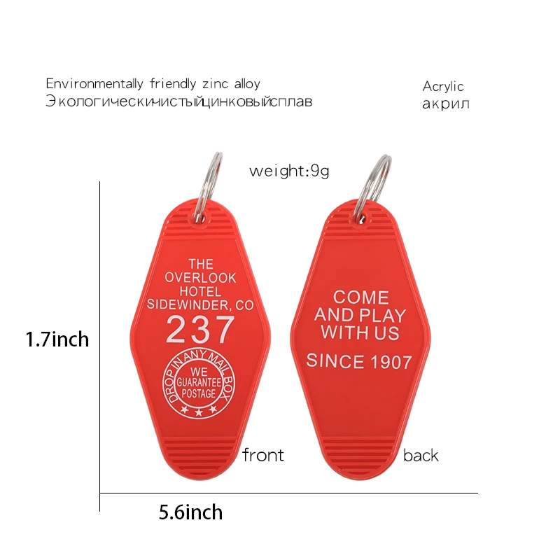 

Room 237 Acrylic Keychain OVERLOOK HOTEL Red/Black Letters Key chain Gift for Movie fans Car Bag Accessories
