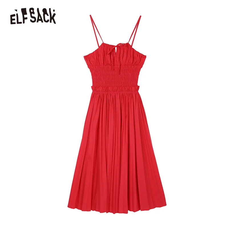 ELF SACK/Винтажные красные плиссированные платья сексуальные с открытыми плечами на