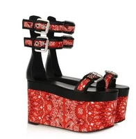 women ankle wrap suede platform wedges sandals unique fashion peep toe high heel sandals for women size 34 42 free ship