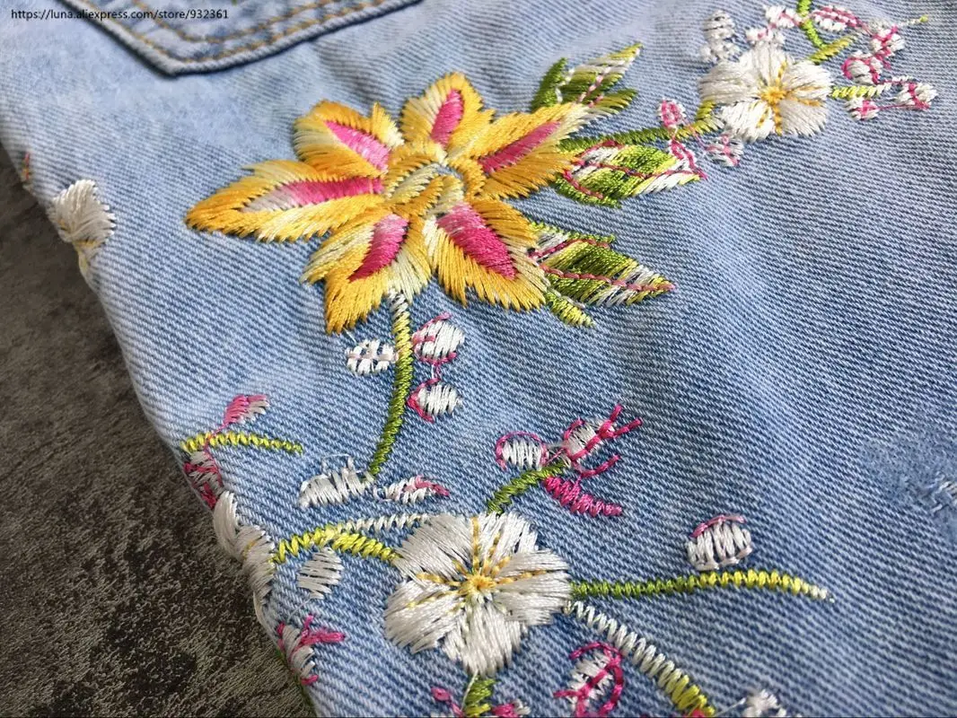 Женские прямые джинсы с вышивкой в виде птиц|Узкие джинсы| |