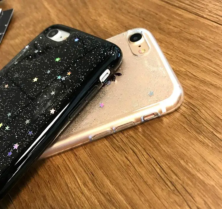 New Shinny Glitter Stars Black White Soft TPU Phone Cover for iPhone 6 6s Skin X 8 7 Plus plus Case Capa Coque |