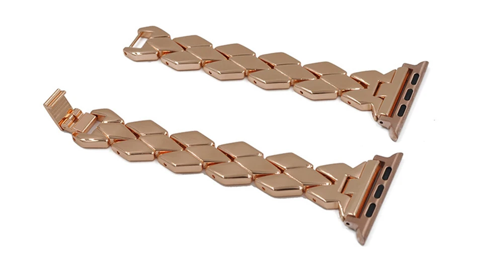 Rose Gold WoseaFit рифленая нержавеющая сталь Ремешок с узором для Apple Watch 38 мм 40 мм 42 мм 44 мм ремешок для серии 2 3 4 ремешок стальной браслет - Цвет: Rose Gold