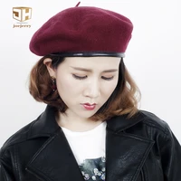joejerry wool beret female leather beret french hat military flat cap for women winter autumn spring