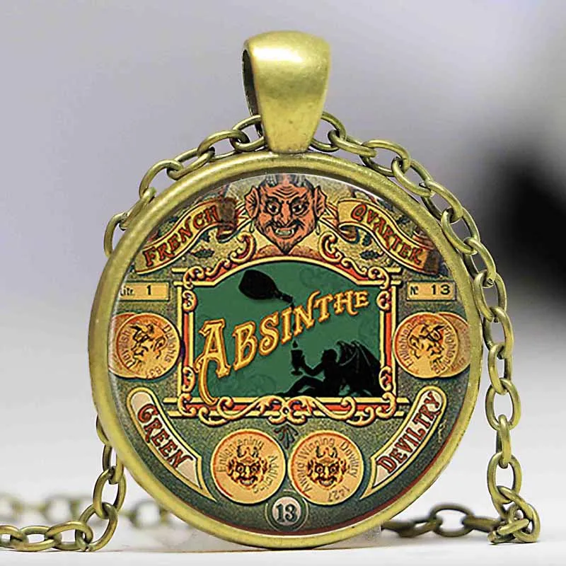 Ожерелье с зеленым дьяволом ожерелье для Хэллоуина в стиле стимпанк кабошоном на