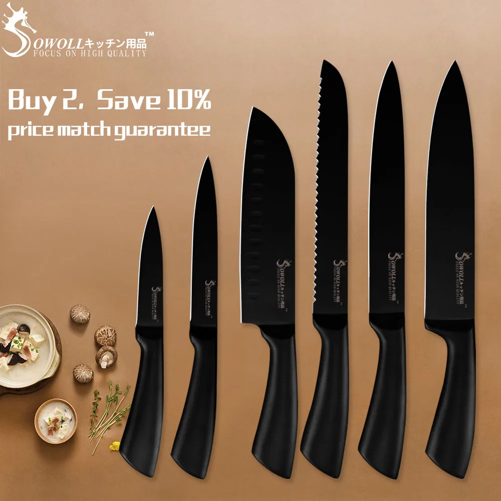 6 Pcs Knives Set SOWOLL столовый набор для кухни из нержавеющей стали, профессиональные ножи 6 шт., нож для очистки овощей, нож для нарезки хлеба Santoku, нож для шеф-повара - Цвет: 6 Pcs Knives Set