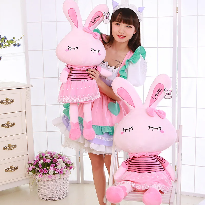 

50CM One Piece Free Shipping Cute Love Bunny With Small Dress Plush Toy High Quality PP Cotton Stuffed Rabbits Dolls Kids Toys