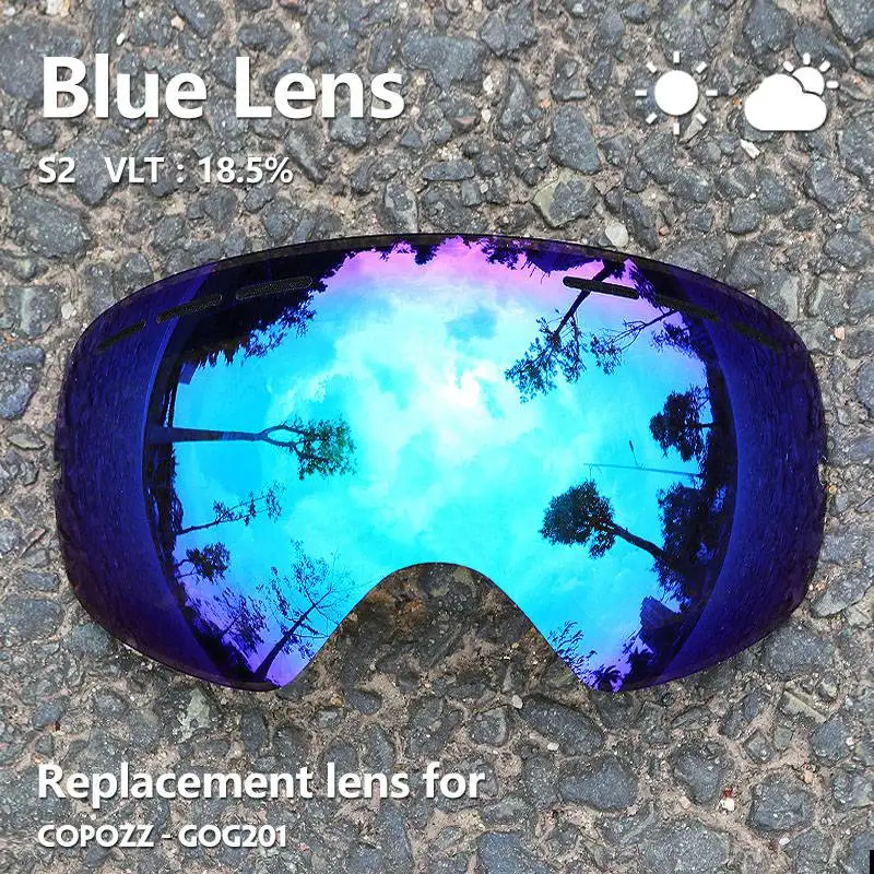 lense blue COPOZZ GOG-201 линзы лыжные очки линзы противотуманные UV400 большие сферические лыжные очки снежные очки сменные рассеиватели(только линзы - Цвет: lense blue