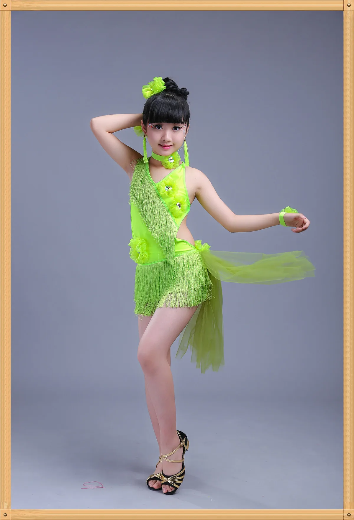 Детское бальное платье с кисточками для танго сальсы и ча бахромой пайетками