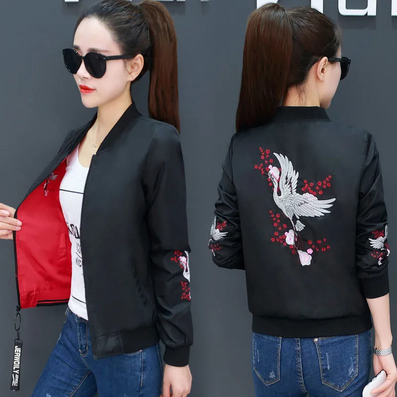 Женская куртка с вышивкой весна-осень 2019 модная капюшоном двух сторон одежда