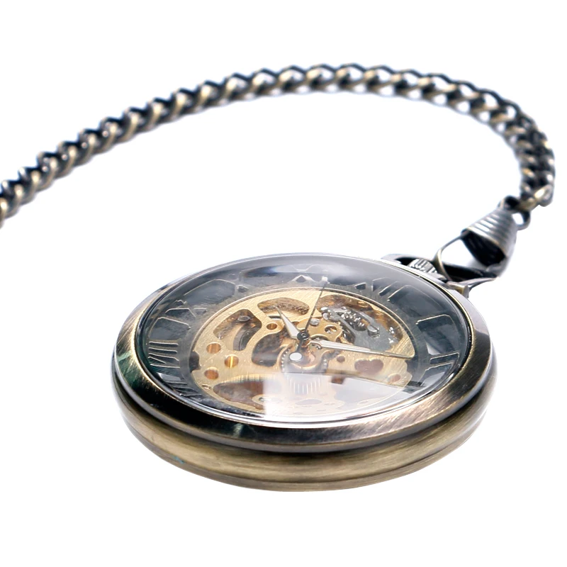 Модные прозрачные Механический ручной взвод Скелет карманные часы для Для