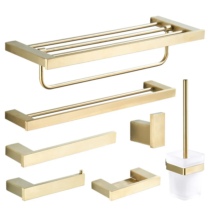 

Brushed Golden Bathroom Accessories Stainless Steel Double Towel Holder Toilet brush Wall Toilet Paper Holder Soap Dish