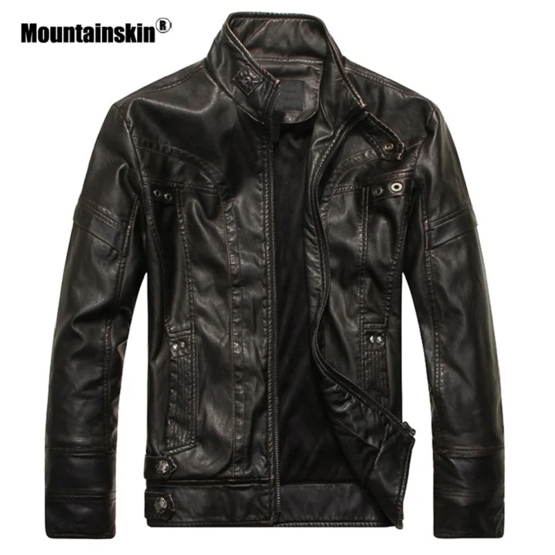Мужская кожаная куртка Mountainskin черная Повседневная приталенная мотоциклетная из