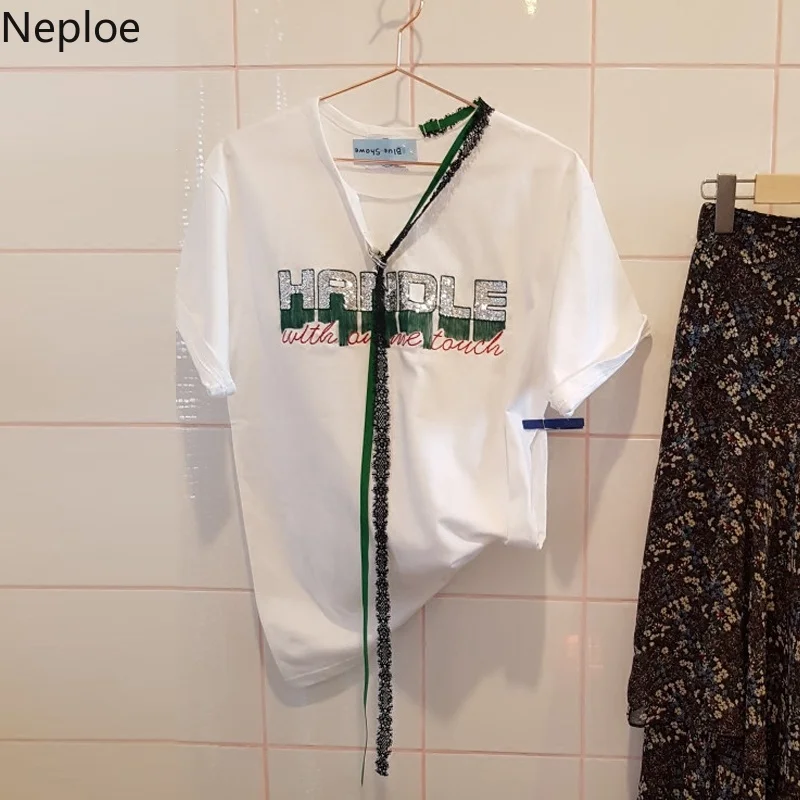 Женские кружевные топы с кисточками Neploe корейские свободные футболки круглым