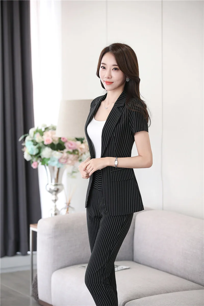 

Novelty Grey Professional Business Suits Jackets And Pants Ladies Work Wear Pantsuits Summer Trousers Sets Female Blazers S-4XL