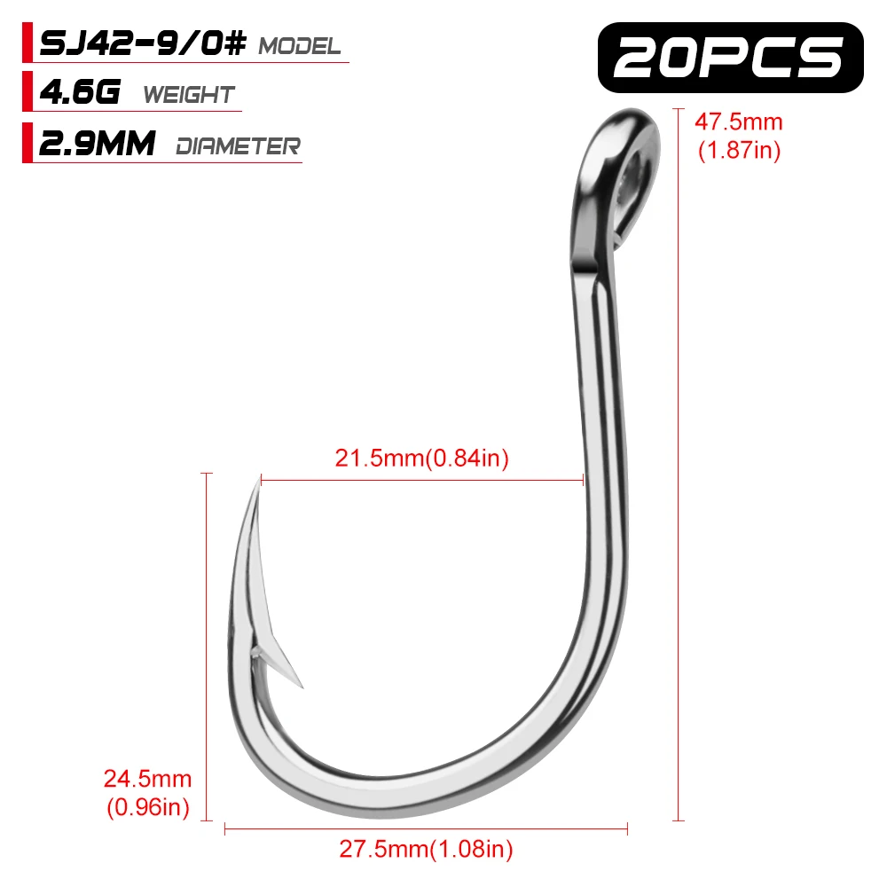 20 шт. PRO BEROS Морской рыболовный крючок SJ42 Вибрационный крючок 1/0#-13/0# Модель рыболовный крючок из нержавеющей стали Сделано в Тайване - Цвет: 9 0