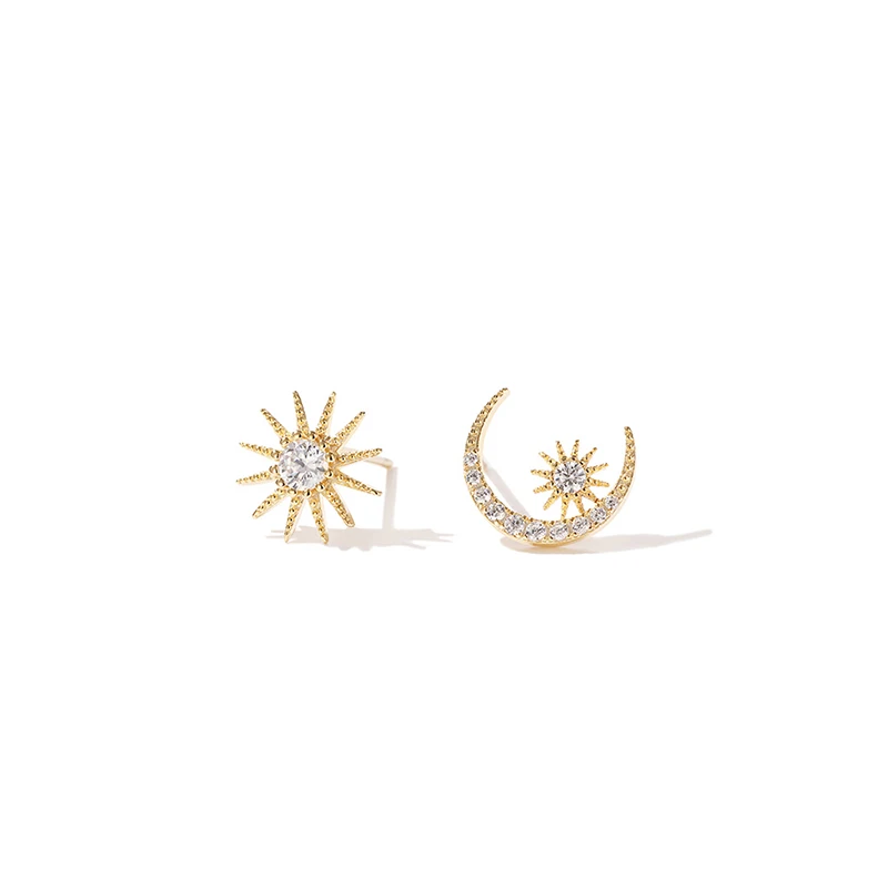 gold color Новое поступление, Золотая Звезда серебряного цвета, серьги-гвоздики для женщин, девушек, модный микро набор, кубический цирконий, солнце, луна, серьги, ювелирное изделие - Окраска металла: gold color