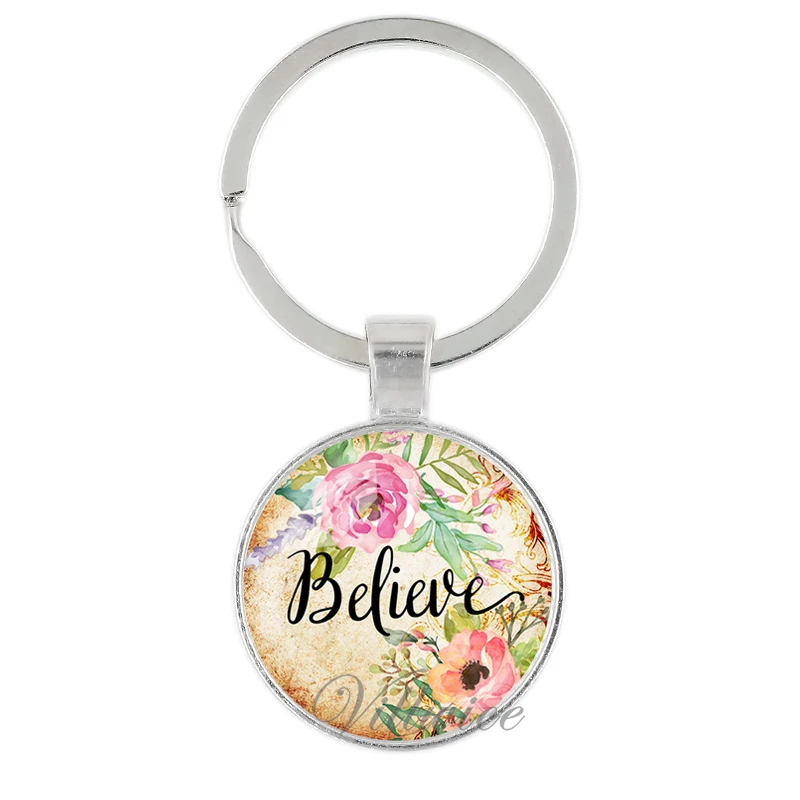 VILLWICE Faith Dream Love Hope Believe Библейский стих брелок стеклянный купол подвески цветы