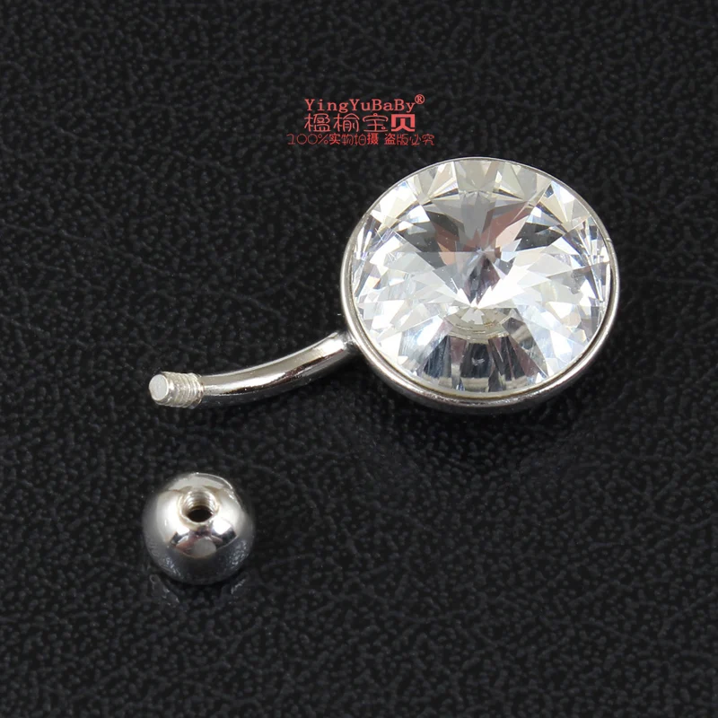 Настоящее серебро 925 проба пупка кольцо Кристалл Камень Круглый пирсинг