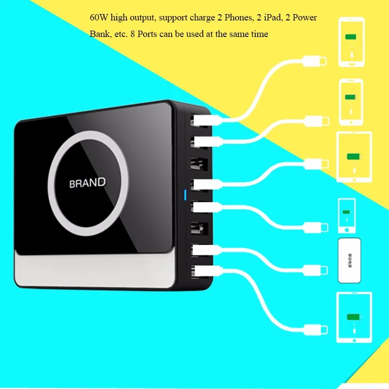 Настольное зарядное устройство с 8 портами USB Аксессуары для мобильных телефонов