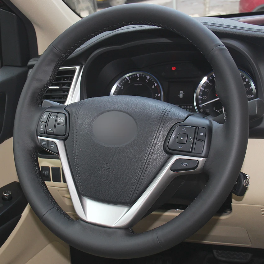 Черный кожаный чехол для Toyota Highlander 2015 2016 2017 Sienna 2017|car steering wheel cover|steering coverwheel cover |